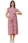 Inner Sense Organic Cotton Bamboo Nursing Dress - Pink Flowerburst — thumbnail 1